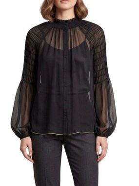 🖤DR2 RUFFLED BLOUSE🖤with lace sleeves in black-businesses casual-boho-high neck🖤